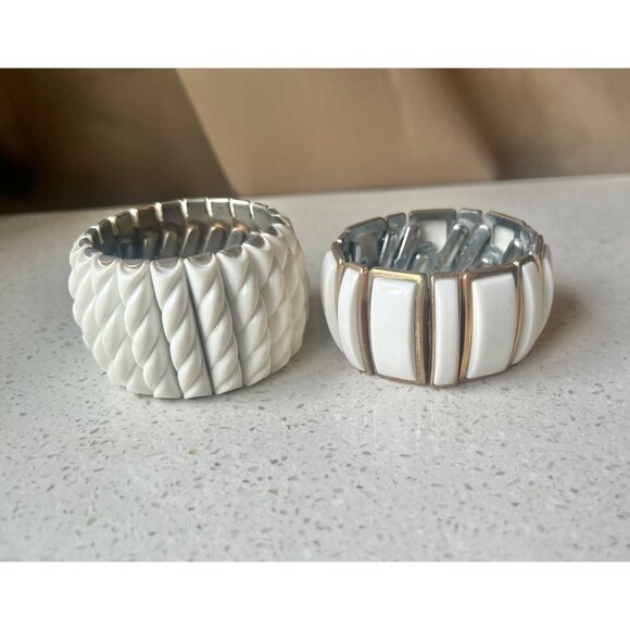 Unknown Jewelry - Expansion Bracelets MCM White Thermoset Lot Of 2 Rope Rectangular Retro Boho